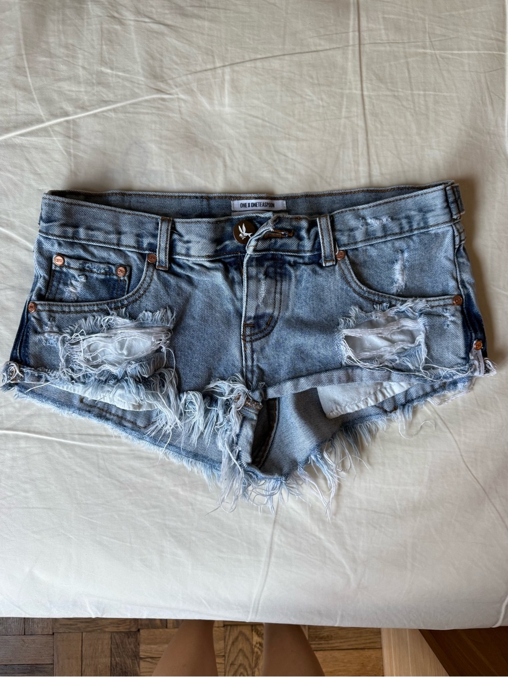 One Teaspoon Light Blue Distressed Denim Cutoff Shorts